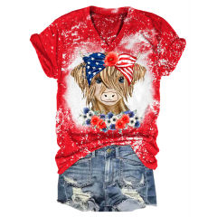 American Flag Cow Print V-Neck Tee – Show Your Patriotic Moo-ves!